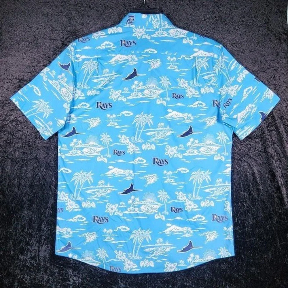 Reyn Spooner Tampa Bay Rays MLB Performance Hawaiian Shirt Mens Small Light Blue - Picture 3 of 10